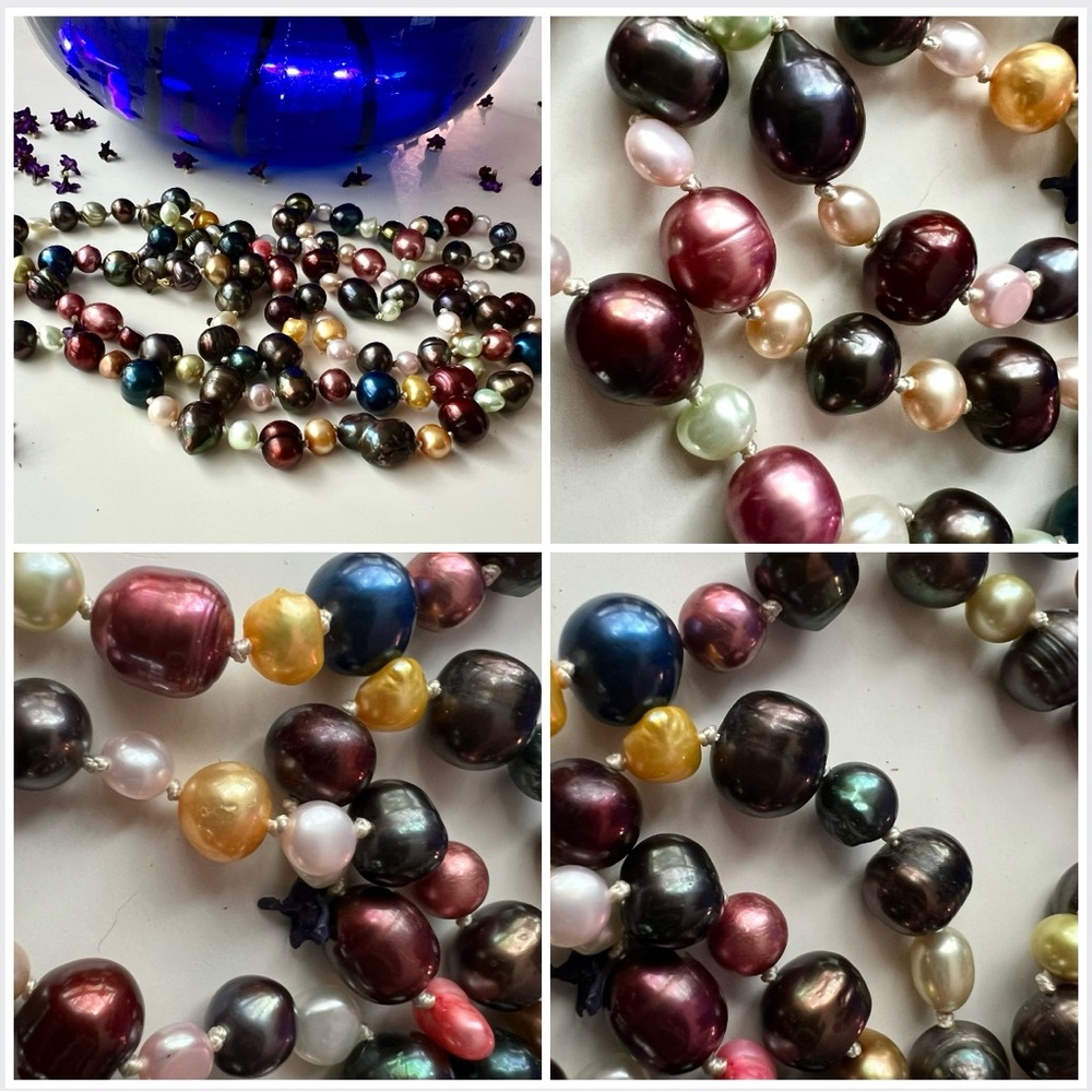 🎁🇨🇦 Hand Knotted Locally Multicolor Pearl Style Necklace Duo• Layered Statement - Picture 7 of 16